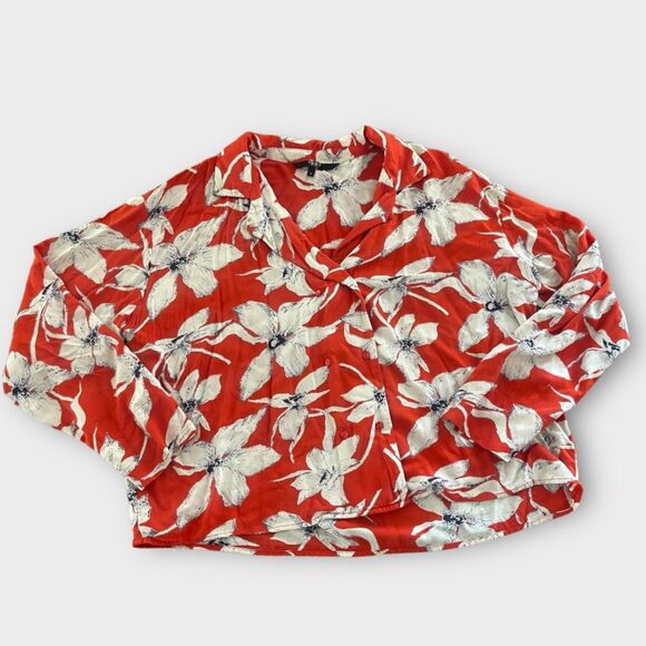 Vero Moda 1987 Red White Floral Button-Up Blouse Size M Vintage Style Shirt - Picture 2 of 8